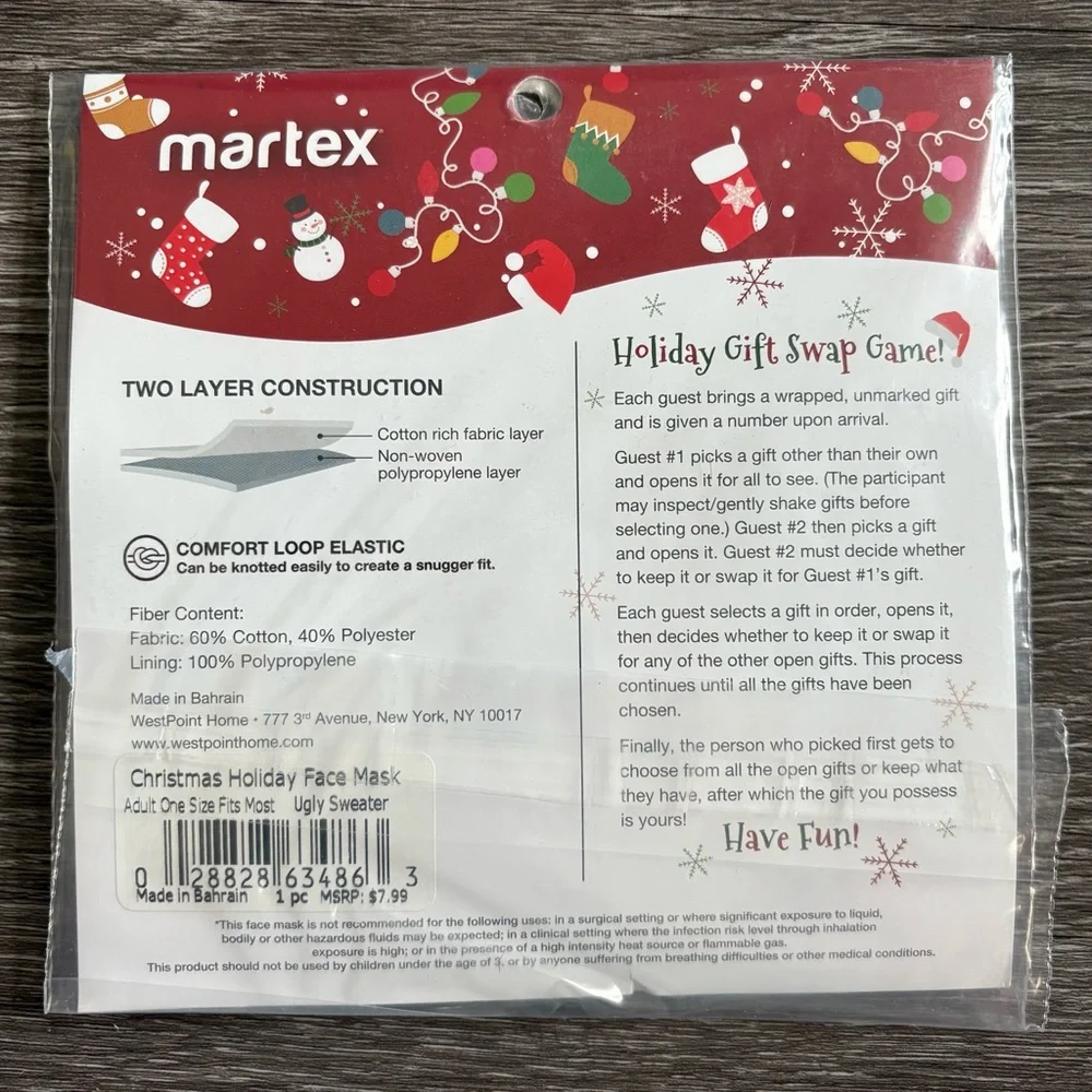 Martex Holiday Face Mask - Red, Green, White